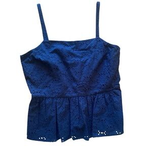 Brooks Brothers Navy Peplum Strap Cotton Top